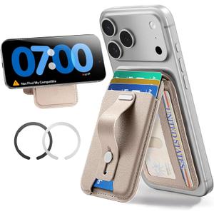 ESR Aura for MagSafe Wallet Stand with Grip, RFID Blocking, MagSafe Ring Included, 5 Card Holder Magnetic Wallet for iPhone 17e/17/16/15/14/13/12 (Not for 13/12 Mini), Selected Samsung,Desert Titanium