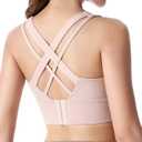 Sports Bras for Women, Criss-Cross Back, Adjustable Wire-Free Medium Support Workout Bra with Removable Cups (Large, Pink 1)