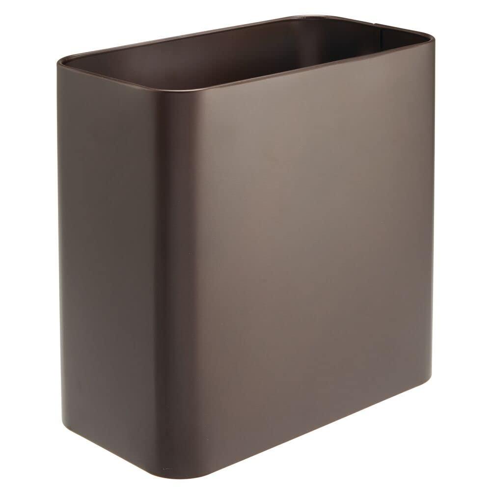 mDesign Small Metal 2.4 Gallon/9 Liter Trash Can Wastebasket Garbage Bin for Bathroom, Slim Rubbish Waste Bin Trashcans - Mirri Collection - Bronze