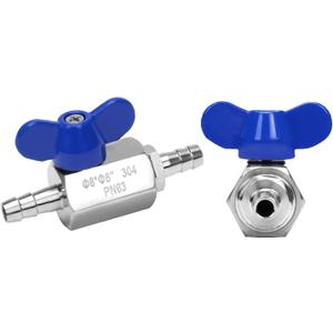 DERNORD 5/16" Hose Barb Ball Valve SS304 Mini Shut Off Ball Valve for Water Gas Fuel Drip Irrigation and Aquariums (Pack of 2)