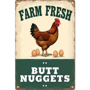 Chicken Coop Accessories Metal Signs -Chicken Coop Tin Signs Farm Fresh Butt Nuggest 8x12 Inch (TPH355-US)