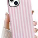 Striped Case for iPhone 15, Cute Phone Case, Aesthetic Pattern Design, Hybrid 2-Layer Shockproof Protective Cover for Girls Women (Pink,15)