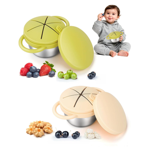 Elk and Friends Stainless Steel Snack Cups | Removable Silicone Food Catcher and Travel Lid | Spill-Proof Snack Containers for Baby, Toddler, Kids | Dishwasher Safe | 2 Pack 