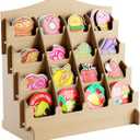 Sticker Display Stand with Curved Pockets for Big 4'' Stickers- Brochure Holder with Customizable Space - On the Go Display Stands for Vendor Events - Ideal for Small Business Vendors (Natural, Medium)