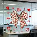 2 Sheets Valentine's Day Window Clings Romantic Red Heart & Bow Designs Happy Valentine's Day Decor Electrostatic Windows Stickers Decals for Home Holiday Party or Office Decorations