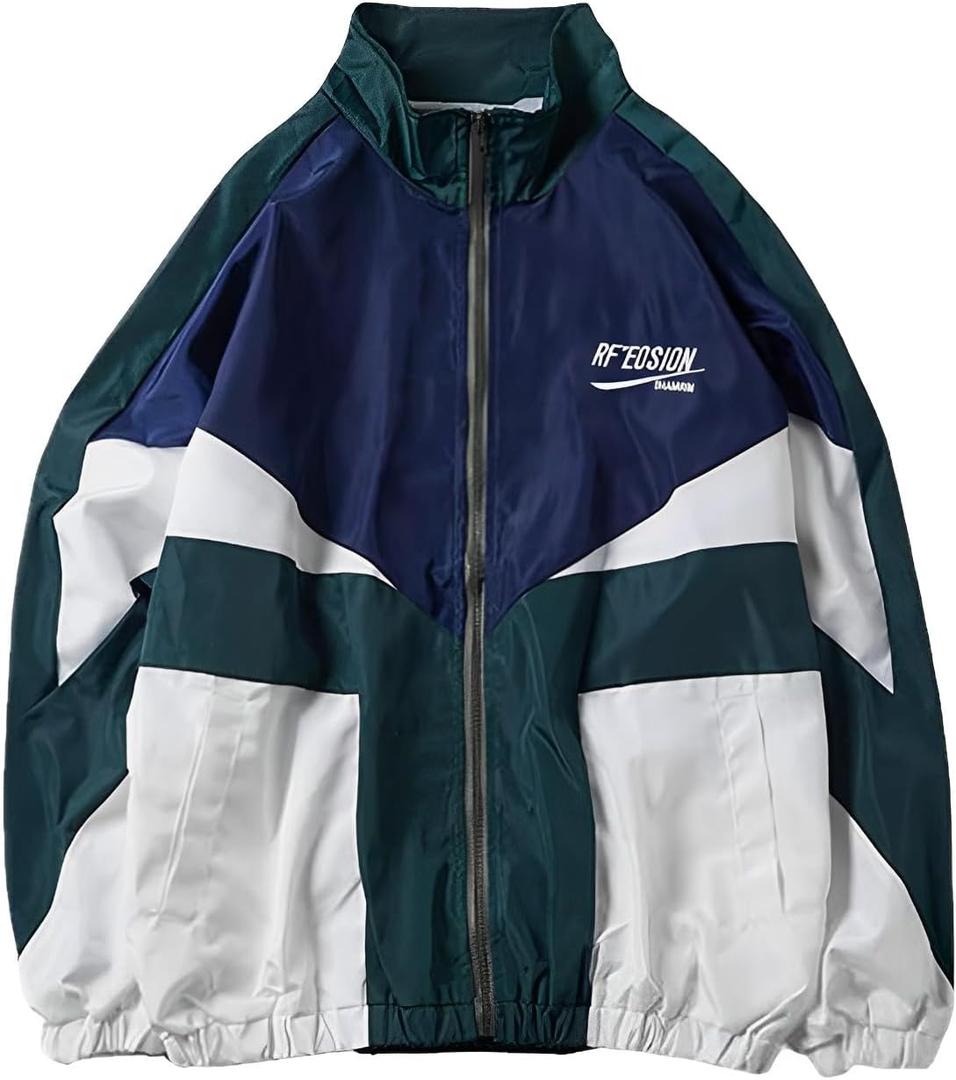 Wyeysyt Women's Y2k Jacket Zip Up Lightweight Windbreaker Jacket Varsity Oversized Sport Jacket Y2k Clothing 90s Jacket (X-Large, Green)