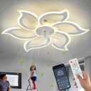 35" White Flower Ceiling Fan with Light Remote Control, 3 Light Color 6 Speeds Flush Mount Low Profile Ceiling Fan for Bedroom Kitchen