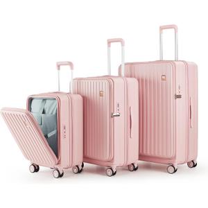 TRAVELEO 4 Piece Expandable Hardshell Pink Luggage Sets with Spinner Wheels, Lightweight Travel Suitcase Set with TSA Locks, 20 inch Carry On for Women (Blush Pink, 3 Piece Set)
