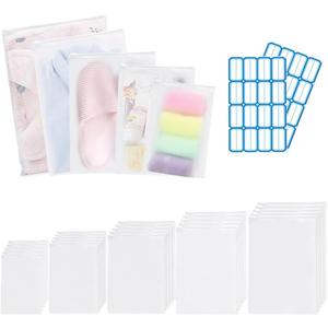 30PCS Frosted Travel Storage Bags, Reusable Plastic Ziplock Bags, Clothes Packaging Bags with Labels, Waterproof Clothing Zipper Bags Pouch for Travel Clothes Shoes Cosmetics Storage Bag (5 Size)