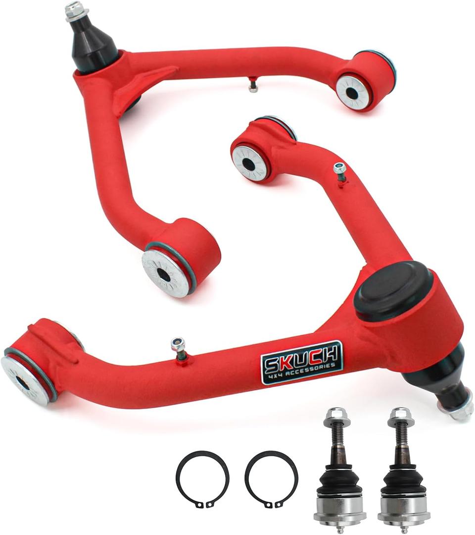 2-4 Lift Front Upper Control Arms for 1999-2006 Chevy Silverado 1500 GMC Sierra 1500 & Yukon, 2002-2006 Cadillac Escalade ESV/EXT & Avalanche 1500, 2 Replacement Ball Joints, Wrinkle Red