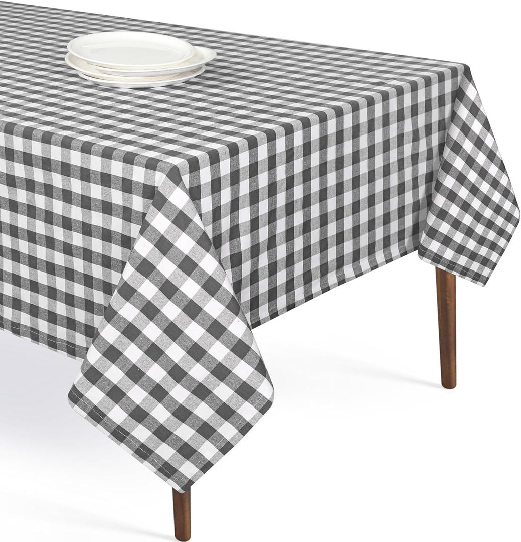 Gingham Buffalo Check 52"x70" Tablecloth 100% Cotton Washable Rustic Rectangle Table Cover Decorative for Gifts, Dining, BBQ, Buffet Parties & Camping - Grey