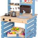 Kids Kitchen Playset, Double-Sided Wooden Outdoor Mud Kitchen w/Realistic Faucet, Removable Sink, Cooking Toys, Menu, Toddler Pretend Play Kitchen, Backyard Mud Table, Gift for Boys Girls