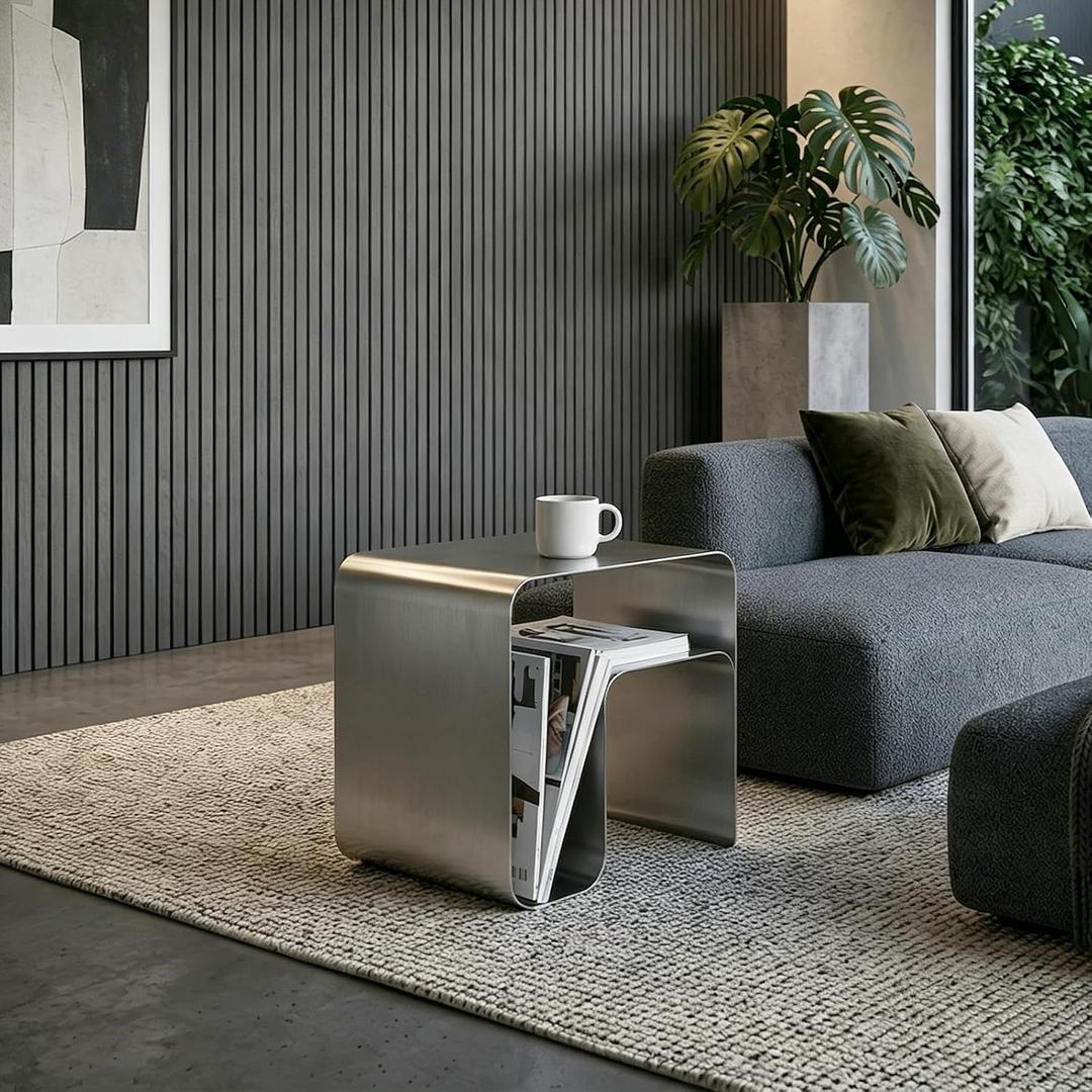 Stainless Steel Side Table, Modern Steel Frame End Table | Minimalist Small Nightstand and Sofa Table for Living Room Bedroom Office 17.7"x13.8"x17.7"