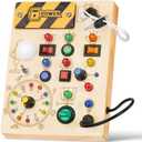 Montessori Busy Board Toys: Wooden Sensory Toy for Toddler with LED Light Up Switch, Educational/Christmas/Birthday Gifts for 1-3 Year Old Boys & Girls