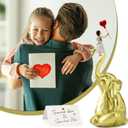 Elephant Statue Home Decor - Handmade Resin Sculpture Girl with Love Balloon Sitting on Elephant Figurines, Gifts for Women Girl Birthday Gold