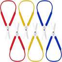 6 Pcs Loop Scissors for Teens and Adults 8" Adaptive Design Scissor Colorful Handle Self-opening Safety Scissors Looped Adaptive Cutting Support Special Needs for Children and Adults Daily DIY Craft (Yellow, Red, Blue)