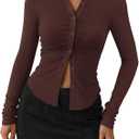 PRETTYGARDEN Womens Button Down Shirts V Neck Collared Ruched Slim Fit Long Sleeve Shirt Casual Spring Fashion Ladies Tops (Large, Black)