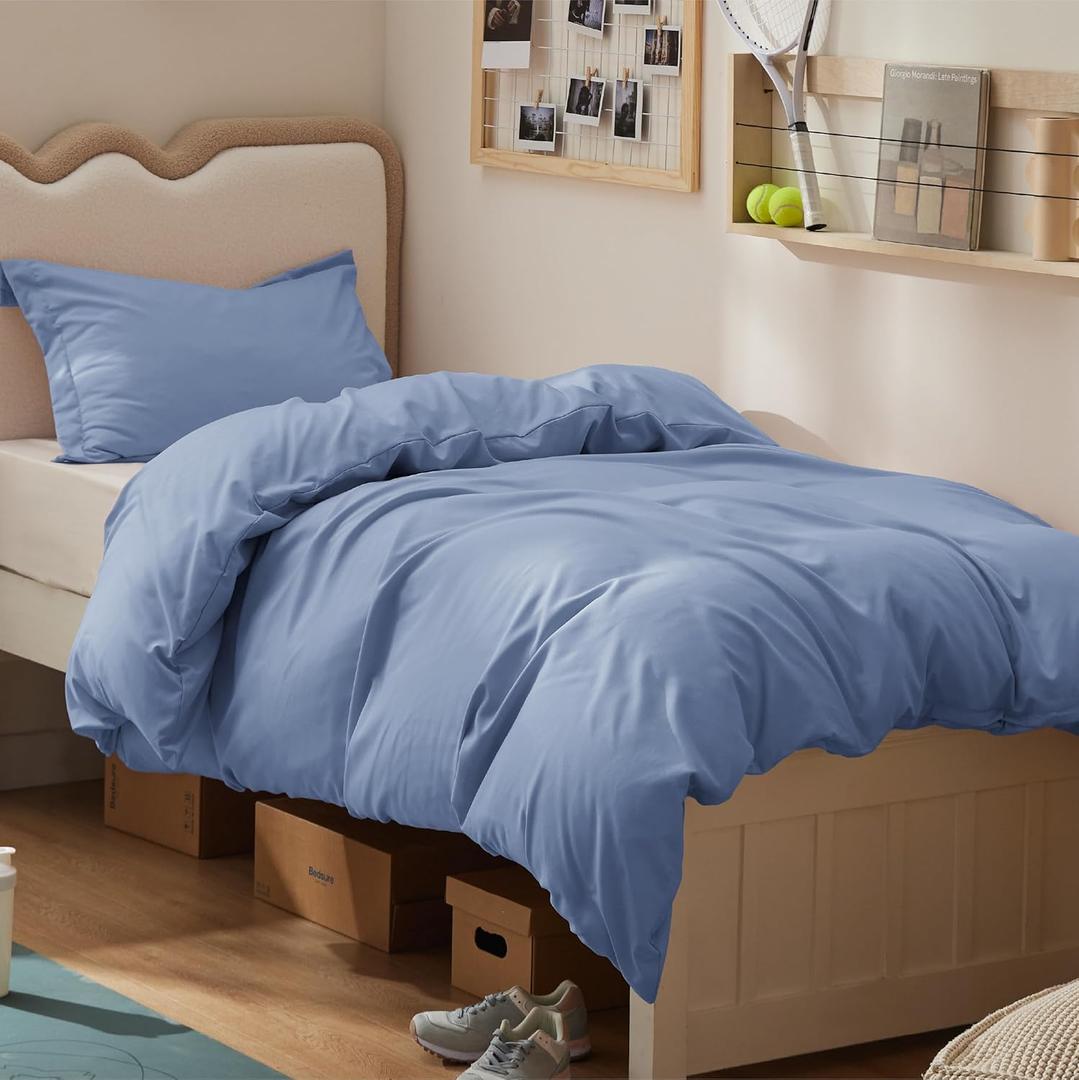Bedsure Duvet Cover Twin/Twin XL Size - Soft Double Brushed Bedding Set for Kids & Adults, Zipper Closure, 2 Pieces, Includes 1 Duvet Cover (68"x90") & 1 Pillow Sham, NO Comforter, Slate Blue