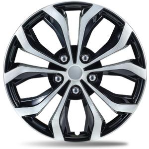 15 Inch Dual-Tone Black & Silver Wheel Covers Hubcaps for Steel Wheels, Set of 4, Adjustable Snap-On Design for Most Sedans, SUVs, Trucks & Vans, Tool-Free Install
