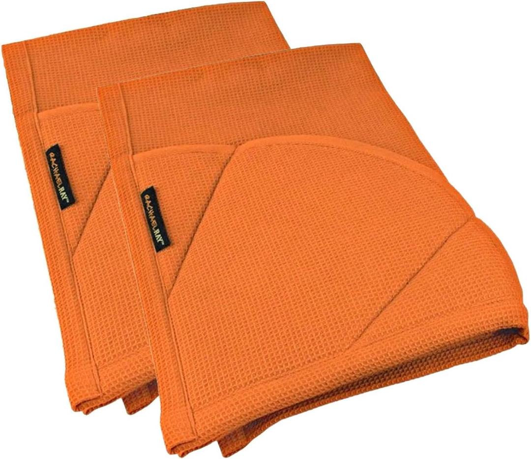 Rachael Ray Kitchen Towel, Oven Glove Moppine - 2-in-1 Ultra Absorbent Kitchen Towels with Heat Resistant Padded Pockets Like Pot Holders and Oven Mitts to Handle Hot Cookware - Burnt Orange, 2 Pack