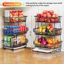 3 Tier Rolling Pantry Floor Organizers and Storage Cart with Wheels, Fruit Basket Stand on Wheels, Vegetable Baskets for Kitchen, Three Tiered Pantry Shelves Organzier for Snack, Produce, Potato,Onion