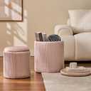 BLEXA Round Set of 2 Ottoman with Storage-Upholstered Velvet Vanity Stool for Makeup Multifunctional Ottomans Coffee Table Padded Seat Foot Rest for Living Room&Bedroom(Pink), Basic