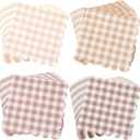 240 Pcs Scalloped Cocktail Napkins Bulk 5 x 5 Inch Gingham Plaid Paper Napkins Disposable Gradient Color Decorative for Wedding Birthday Bridal Anniversary Party Supplies(Khaki)