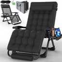 Oversized Zero Gravity Chair, 33In XXL Padded Lounge Chair, Recliner Chair W/Cushion& Storage Bag, Footrest, Reinforced Full-Alu Alloy Lock, Larger Cup Holder, for Indoor Outdoor, 500lbs Max