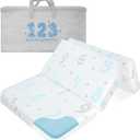 Trifold Pack and Play Mattress Pad - 38"x26" Dual-Sided Memory Foam Pack N Play Mattresses - Foldable Portable Travel Baby Crib Mattress with Removable Cover (Blue)