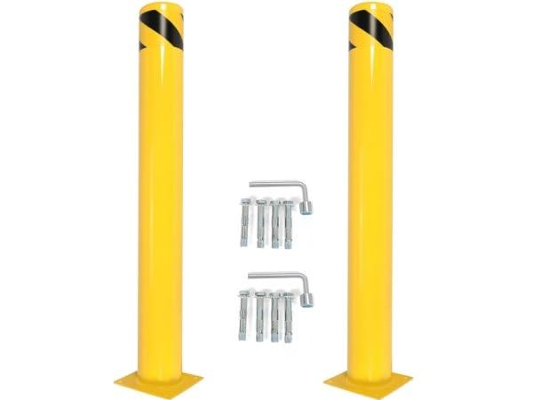 Kojem (2Pcs) 42 inch Steel Safety Bollard Parking Barrier Post Safety Bollard Universal for Outdoor Sidewalks Entrances Parking Lots Powder Coat Pipe Steel Bolts Yellow 42" x 5"