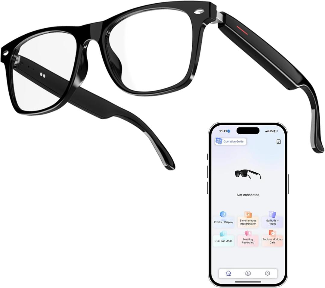 WGP Smart Glasses with AI Translation, Support 110+ Languages, Blue Light Blocking Glasses, Voice Recorder with App, Open Ear Headphones, Bluetooth Audio Glasses for Woman&Man(Black)