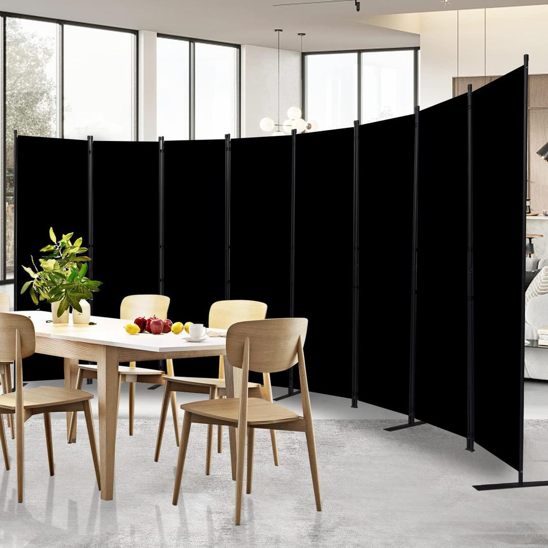 Room Divider and Folding Privacy Screens 8 Panel Wide Room Divider Wall Screen for Room Separtition, Partition Room Dividers Fabric Panel Wall Dividers Freestanding for Office, Bedroom, Studio Dorm (Black)