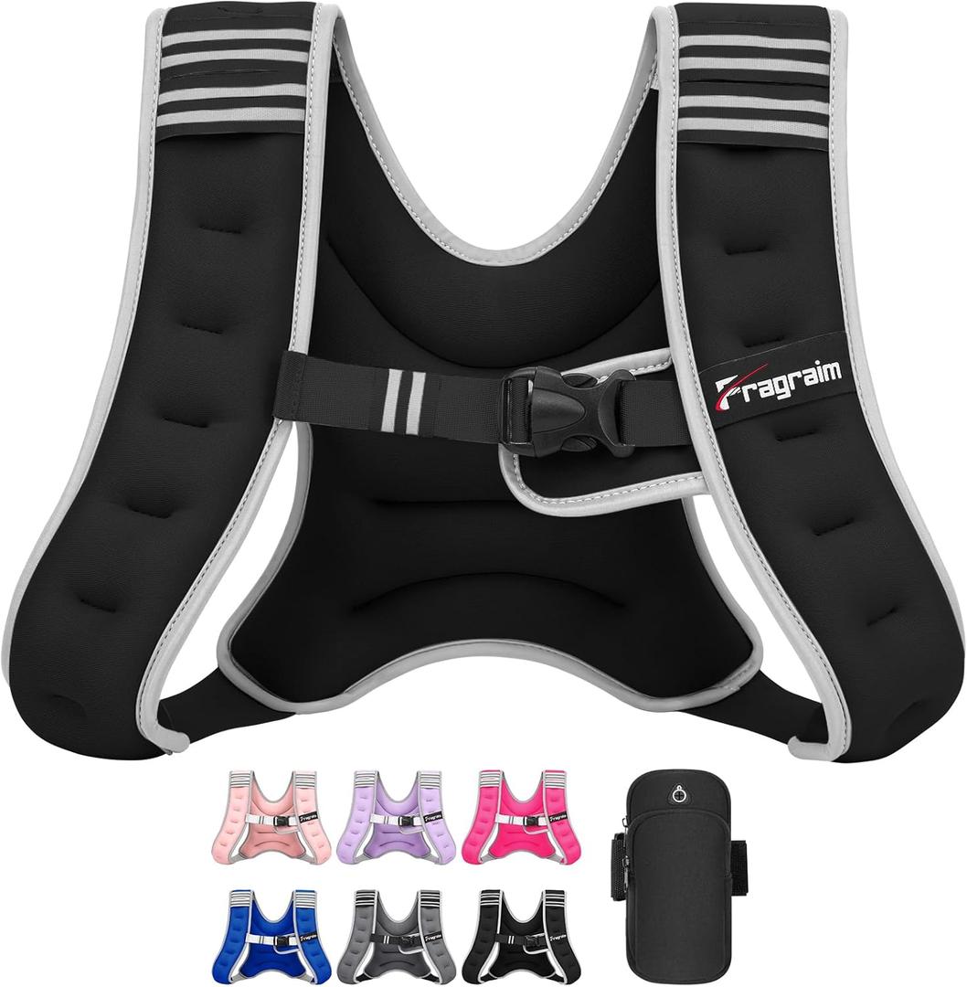 Fragraim Weighted Vest for Women Men - 22lb Weight Vest with Reflective Stripe, Detachable Phone Pouch, Ideal for Walking, Strength Training, Running, Workout, Cardio and Weight Loss - Black