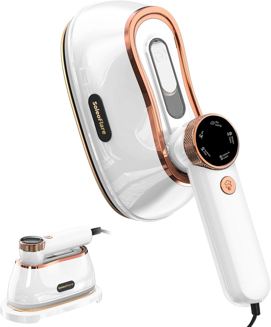 SoleoFlare Steamer for Clothes & Iron 2in1, 1200W Travel Steam Iron, 5 Modes LCD, 180ml for 20 Min Steam, UL 141 Tests Passed, White, 120V