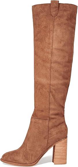 Suede Knee-High Boots Fall Boot For Women Chunky Block High Heel Slouch Fashion Boot Round Toe Side Zipper 8 1/2