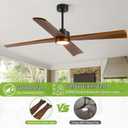 52" Outdoor Smart Ceiling Fan with Lights for Patio, Damp Rated Walnut Wood Blades, Alexa Wifi Remote Contral, High CFM Quiet DC Fan, 3 Long Dowmrod for Sloped/Tall Ceiling, Porch Garage Living Room
