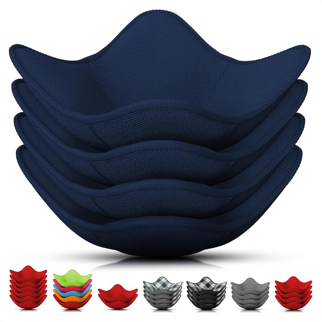 4 Pcs Microwave Bowl Cozy Holders Deep Navy Blue Microfiber Fabric Bowl Holders for Hot Food, Fits Most Bowls Up to 6.5" & Plates 7.1" Protect Hands from Hot Dishes, Heat-Resistant for Kitchen Use