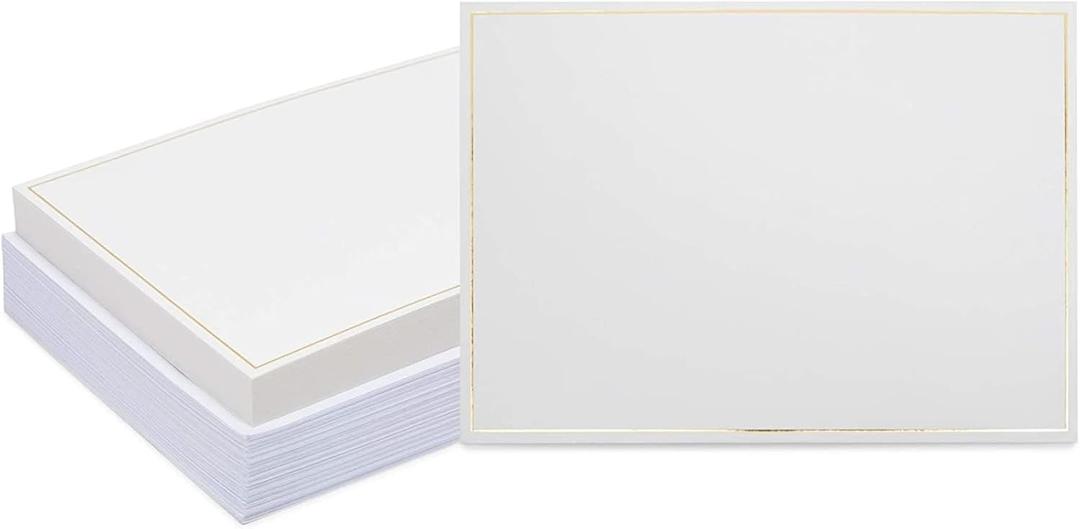Paper Junkie White Cardstock with Gold Foil Border and Envelopes - 5 x 7 Inch - 50 Sheets - Gold Note Cards