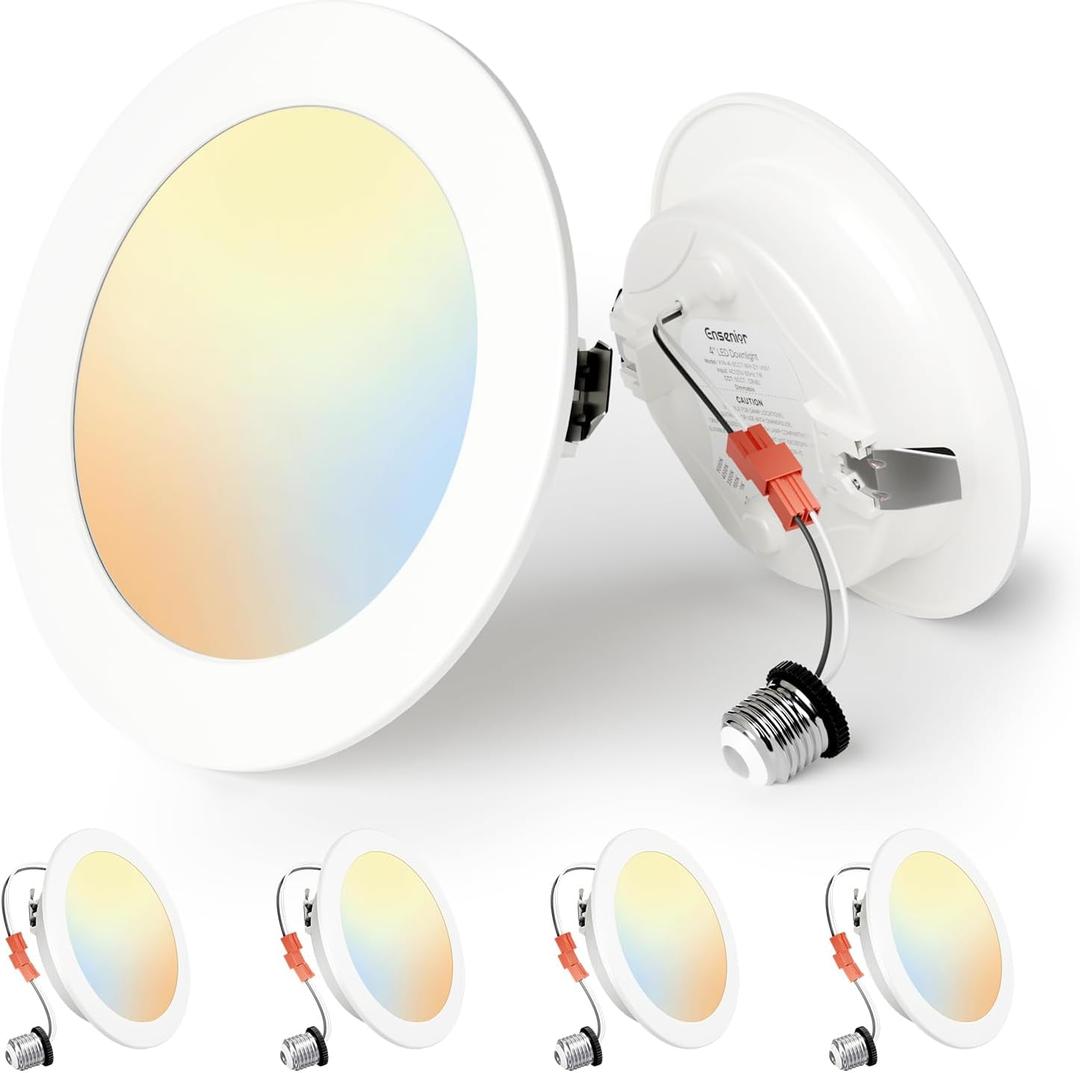 Ensenior 4 Inch LED Can Lights 4 Pack, Dimmable Retrofit Led Recessed Lighting, 5CCT Adjustable Color Temperature (2700K-5000K), 7W=77W 700LM, IC & Damp Rated, ETL&FCC Certified