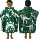 VOOVA & MOVAS Dinosaur Hooded Poncho Towels for Kids (4-8Years,28"x28"),Soft Cotton Thick Absorbent Towel Robe for Toddler Boys,Perfect for Bathroom | Pool | Swimming, Jacquard Green Dino
