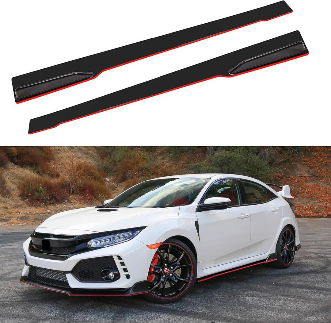 78-3/4" Universal Car Side Skirt 200CM Extension Rocker Panel Body Kit Lip Splitters, Black+Red Line