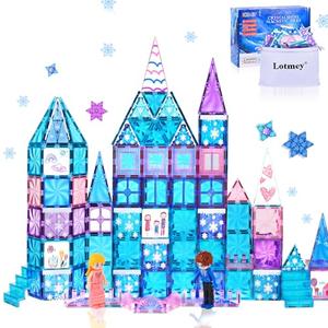 145pcs Diamond Magnetic Tiles Set with Magnetic Doodle Kit, 3D Blocks Magnet Toys for Girls 3 4-7,8-12, Educational Stem Toys Include Stairs Dolls Decals Stickers,3 4 5 6 7 8+ Girls Gift