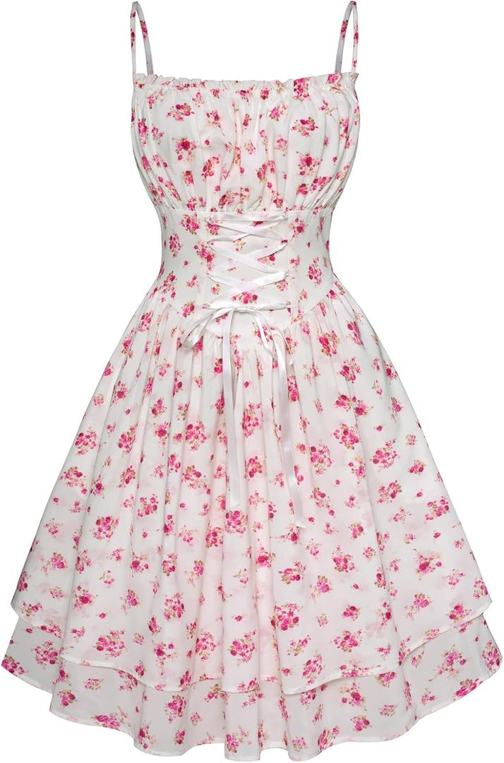 Scarlet Darkness Women Corset Floral Dress Spaghetti Strap Mini Sundress for Teens, Size L