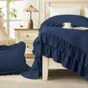 Andency Navy Blue Queen Comforter Set (90x90Inch), 3 Pieces Lightweight Fluffy Ruffle Bedding Comforter Sets for Queen Bed, Farmhouse Shabby Chic Soft Polyester All Season Bed Set