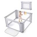 Baby Playpen 47x47 Inch Playpen,Adjustable Playard for Babies and Toddlers,Small Baby Play Pens,Indoor Outdoor Play Yard for Infants with Zipper Door360Mesh Cloth,Grey