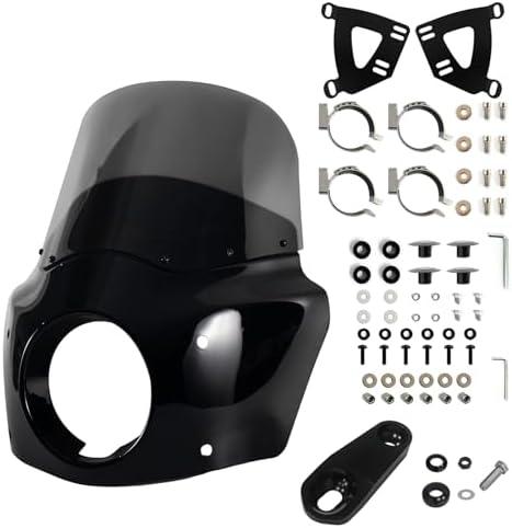 BOSYCY Motorcycle Fairing Windshield Kit, 5.75" Headlight Fairing 11" Smoked Motorbike Windscreen 35-41mm Forks Fit For Harley Iron 883 Sportster 1100 1200