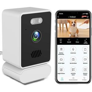 EVERSECU 2K Mini Indoor Wired Security Camera for Home, Night Vision, Pet Camera with Phone App, Motion Detection, 2-Way Audio, 2.4ghz WiFi Baby Monitor, Compatible with Alexa, Supports RTSP&ONVIF (Single)