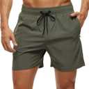 Tyhengta Men's Swim Trunks Quick Dry Beach Shorts with Zipper Pockets and Mesh Lining (32, Army-green)