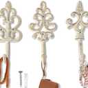 Shabby Chic Decorative Wall Hooks - Set of 3 - Cast Iron French Country Wall Decor - Farmhouse Hangers for Coats, Purses and More - Rustic White