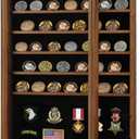 Jinchuan Military Challenge Coin Display Case Lockable Cabinet Rack Shadow Box with Removable 2 Grooves Shelves and Anti Fade Acrylic Glass for Casino Poker Chips Collectibles, Extra Large - Walnut